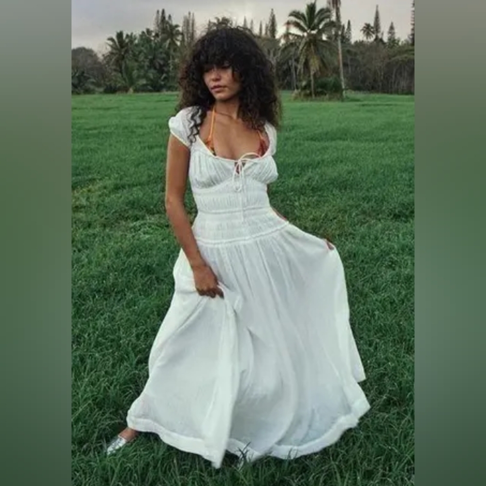Free People White Ruched Dress